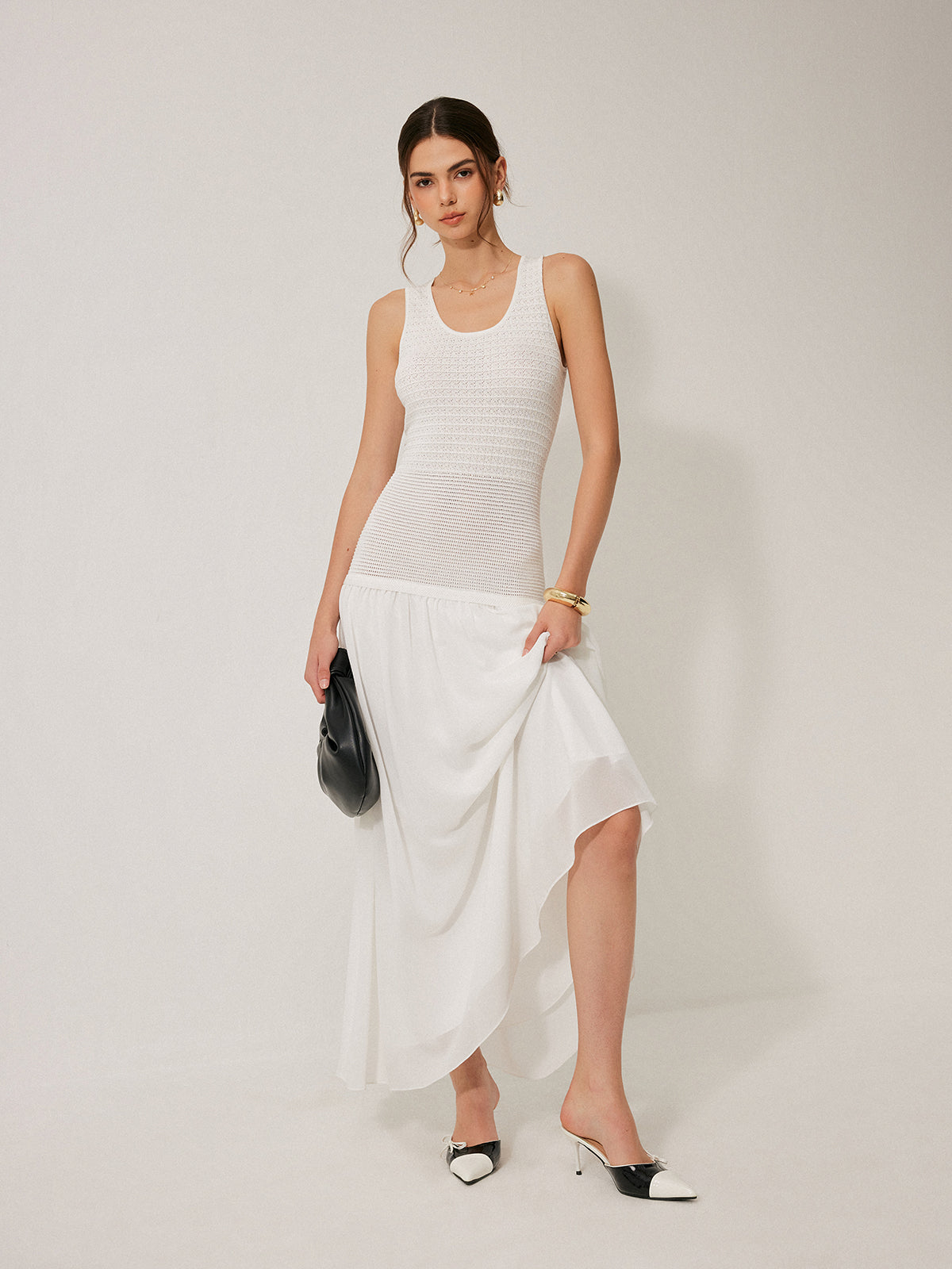 Semi-Sheer Knit Sleeveless Dress