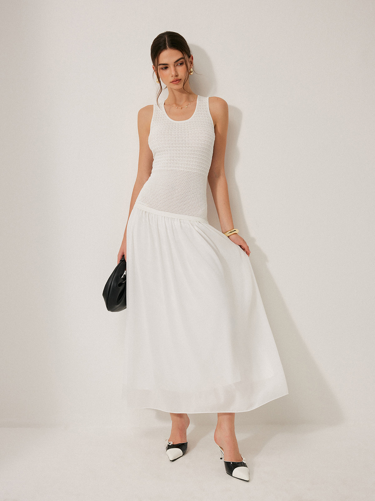 Semi-Sheer Knit Sleeveless Dress