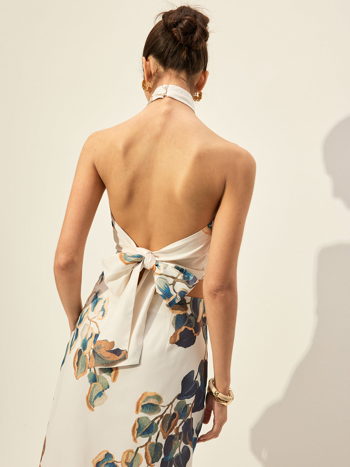 Floral Print Halter Top With Skirt Set