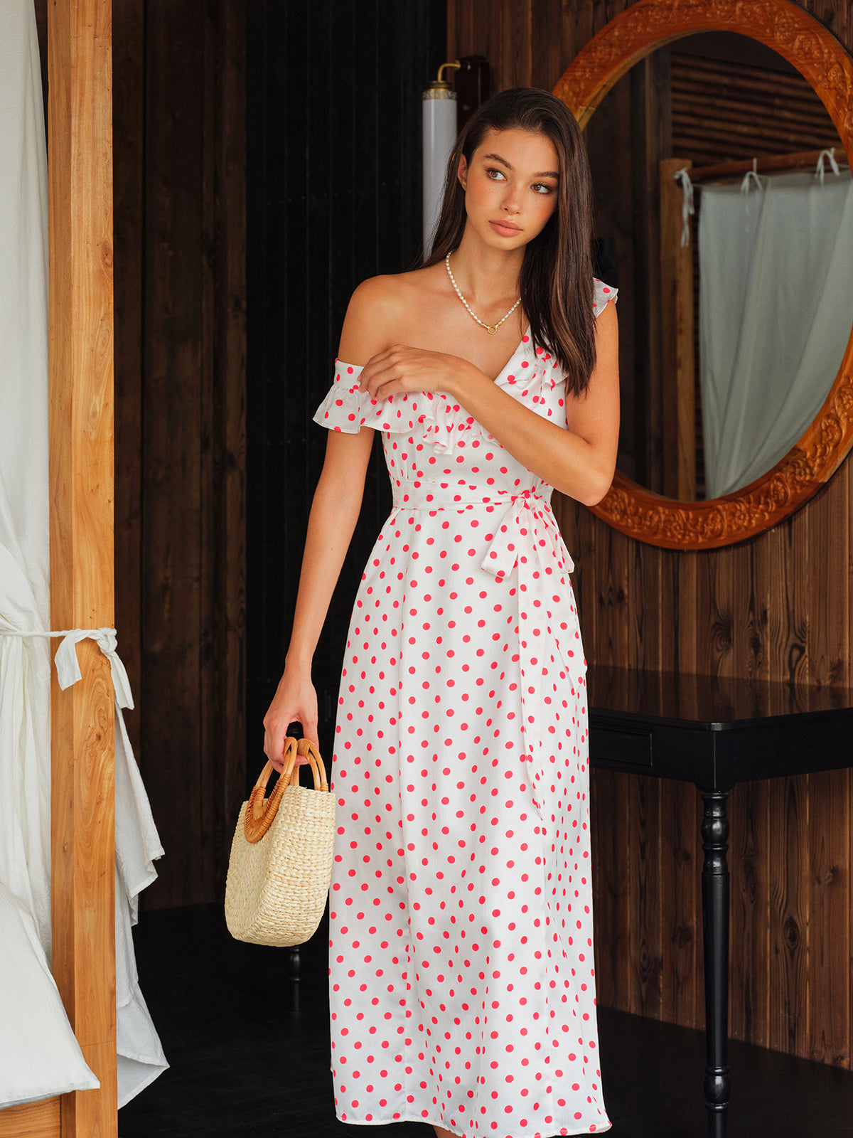 Polka Dot Ruffle Tie Waist Dress