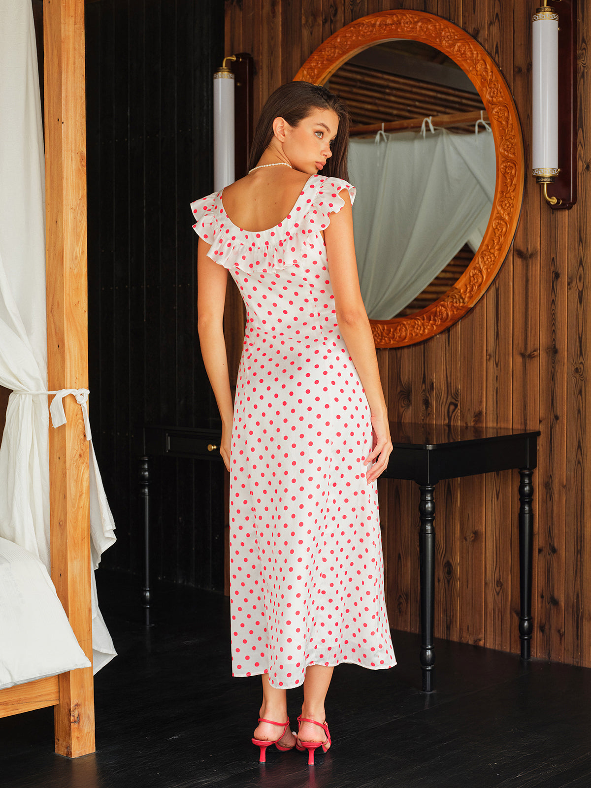 Polka Dot Ruffle Tie Waist Dress