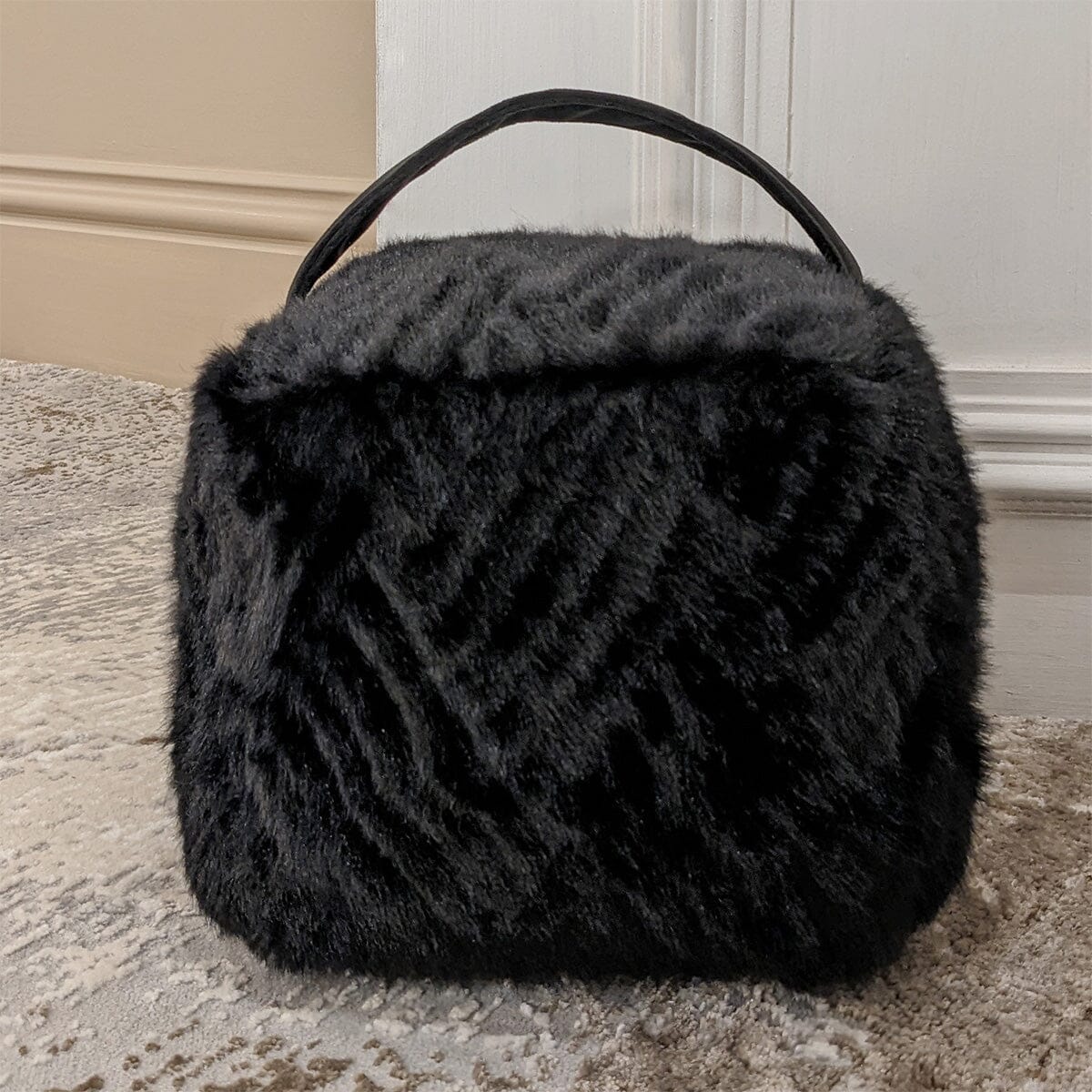 Black Faux Fur Geometric Door Stop