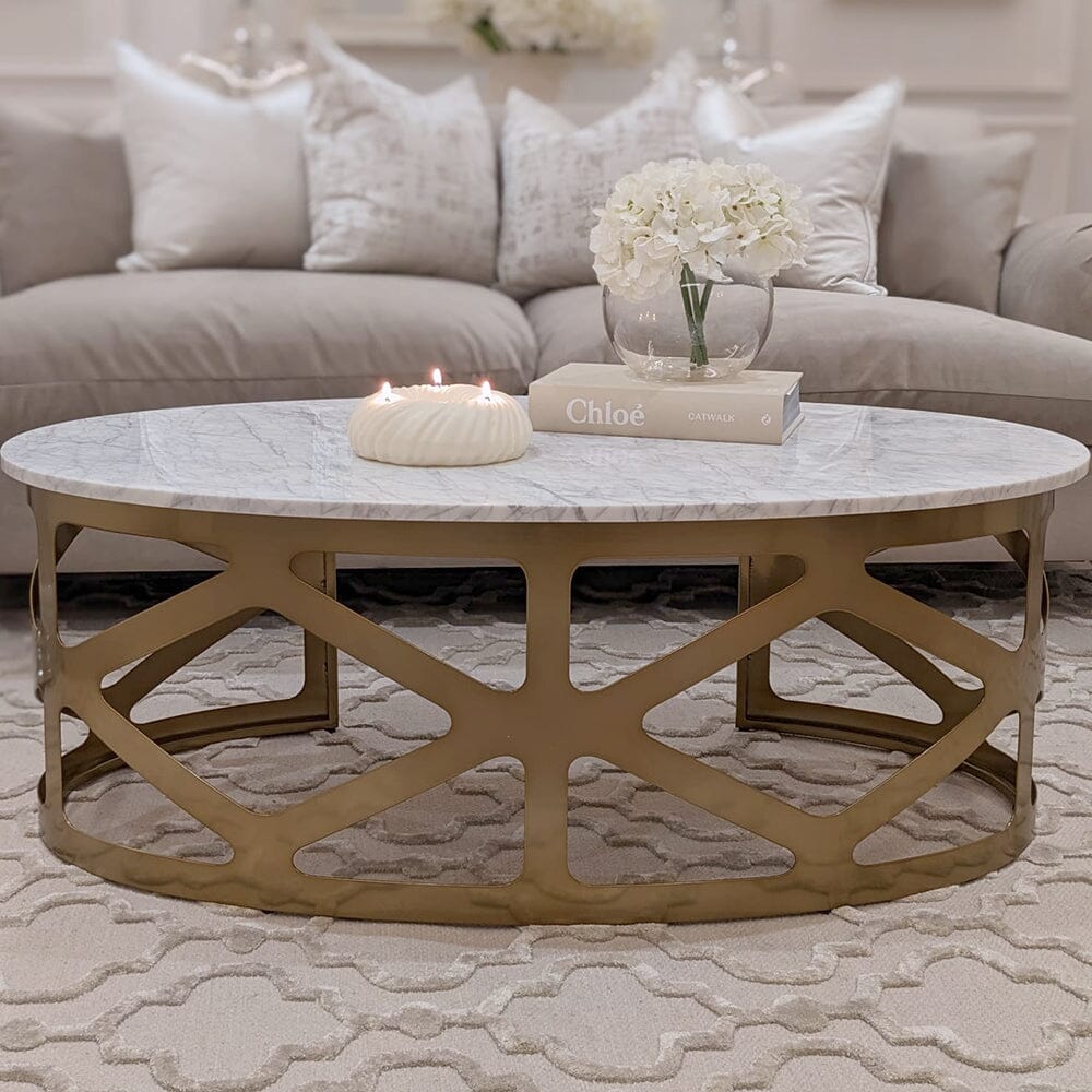 Brantley Premium Geometric Marble & Bronze Coffee Table