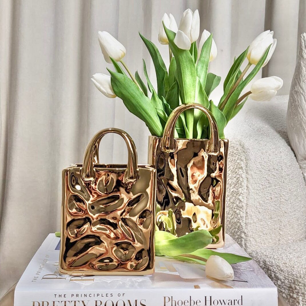 Elise Gold Handbag Decorative Vase