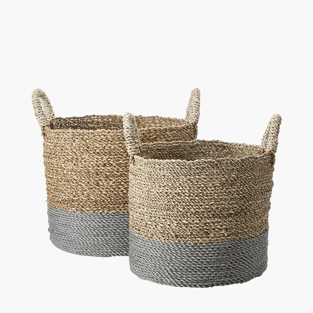 Eva Two Toned Natural & Grey Baskets - Set of 2