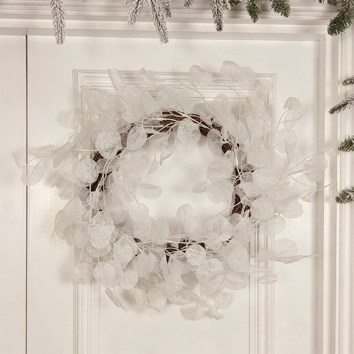 Faux White Frosted Honesty Wreath - 50cm
