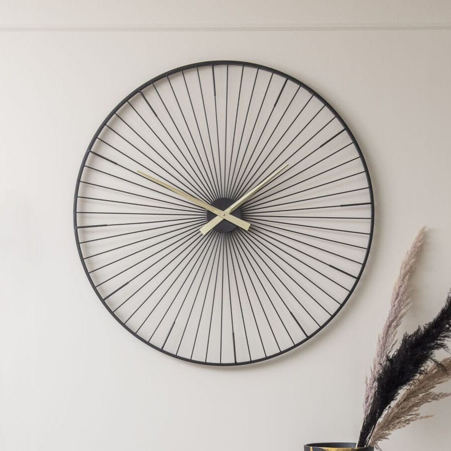 Fern Black & Gold Metal Wall Clock