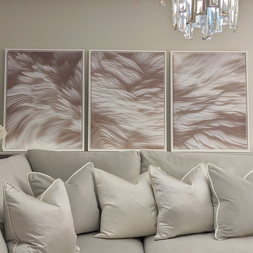 In Stock - Aquaria Heavenly Feather Neural Framed Wall Art - Set of 3 - 60 x 80cm