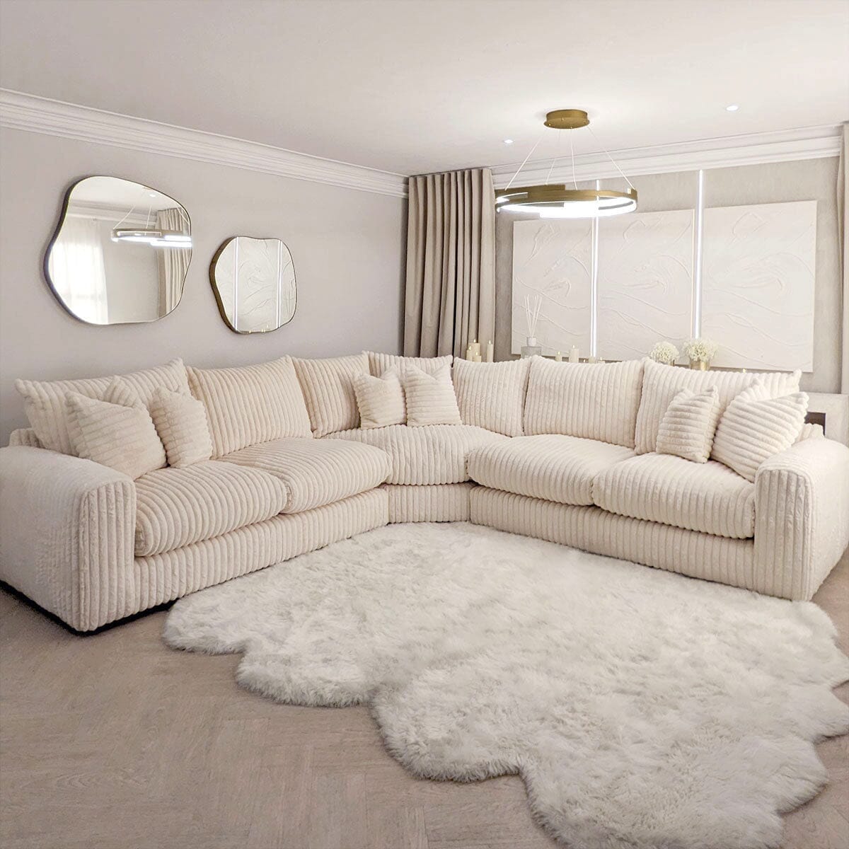 In Stock - Aspen Cream Chunky Ribbed Sofa Range - Large Corner Sofa