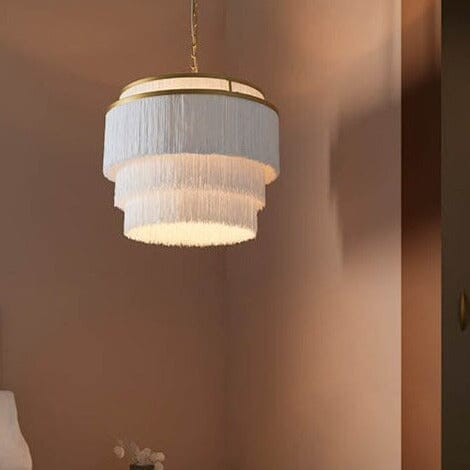 In Stock - Jessamine Gold & White Fringed Pendant Ceiling Light