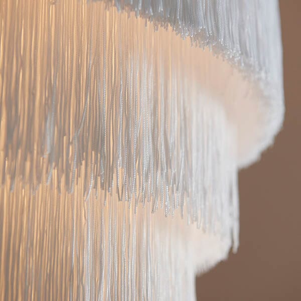 In Stock - Jessamine Gold & White Fringed Pendant Ceiling Light