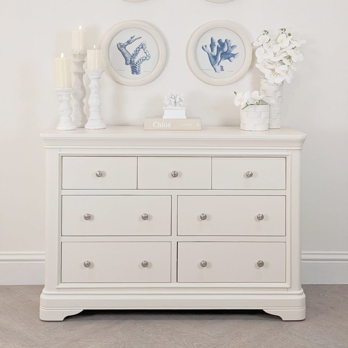 In Stock - Louvre White Wooden 7 Drawer Chest
