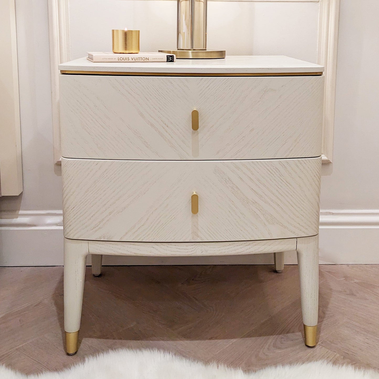 In Stock - Putney Ivory & Gold 2 Drawer Bedside Table