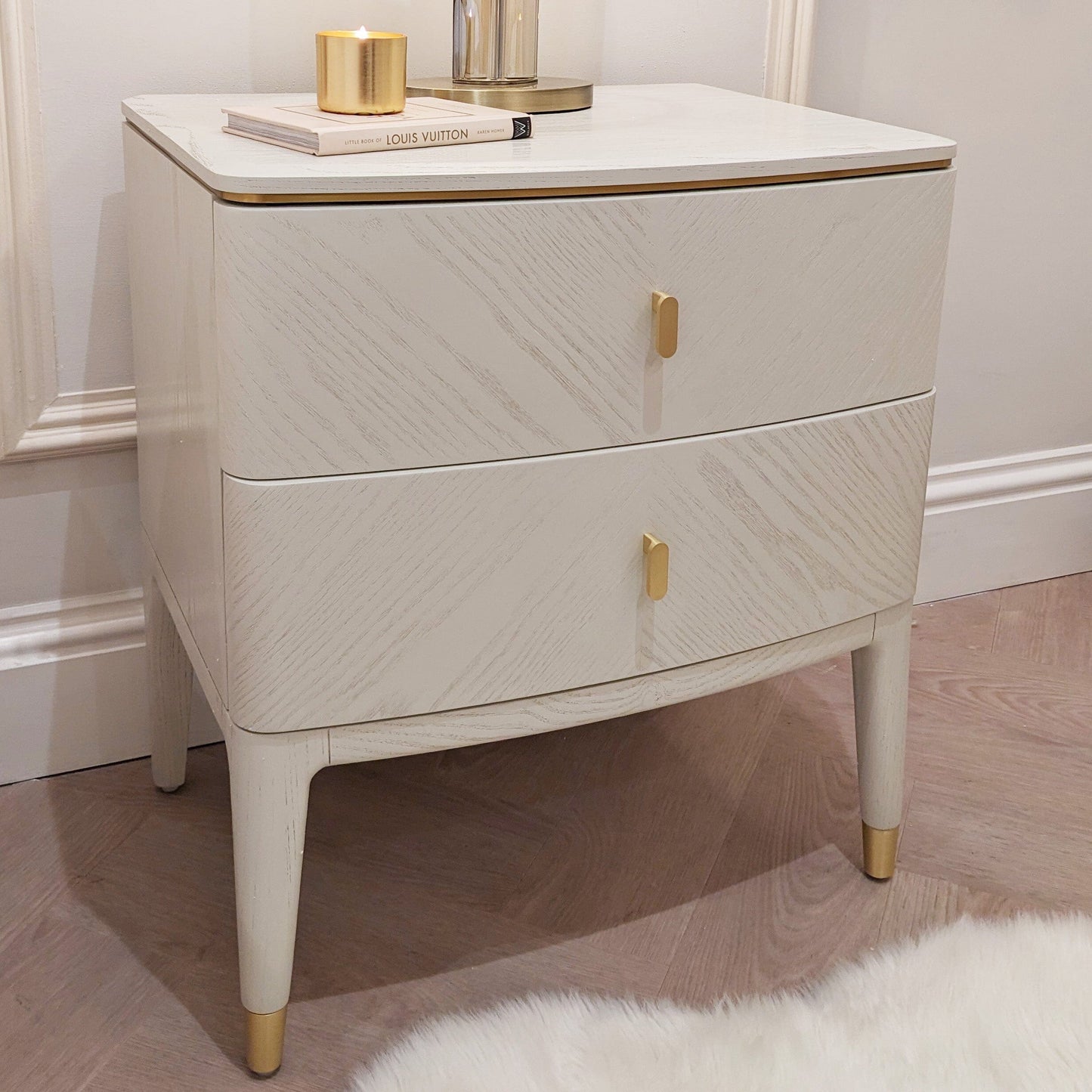 In Stock - Putney Ivory & Gold 2 Drawer Bedside Table