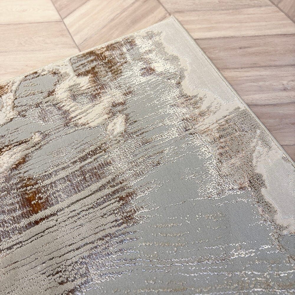 In Stock - Skye Cream & Metallic Gold Marble Velvet Rug - 120X170cm