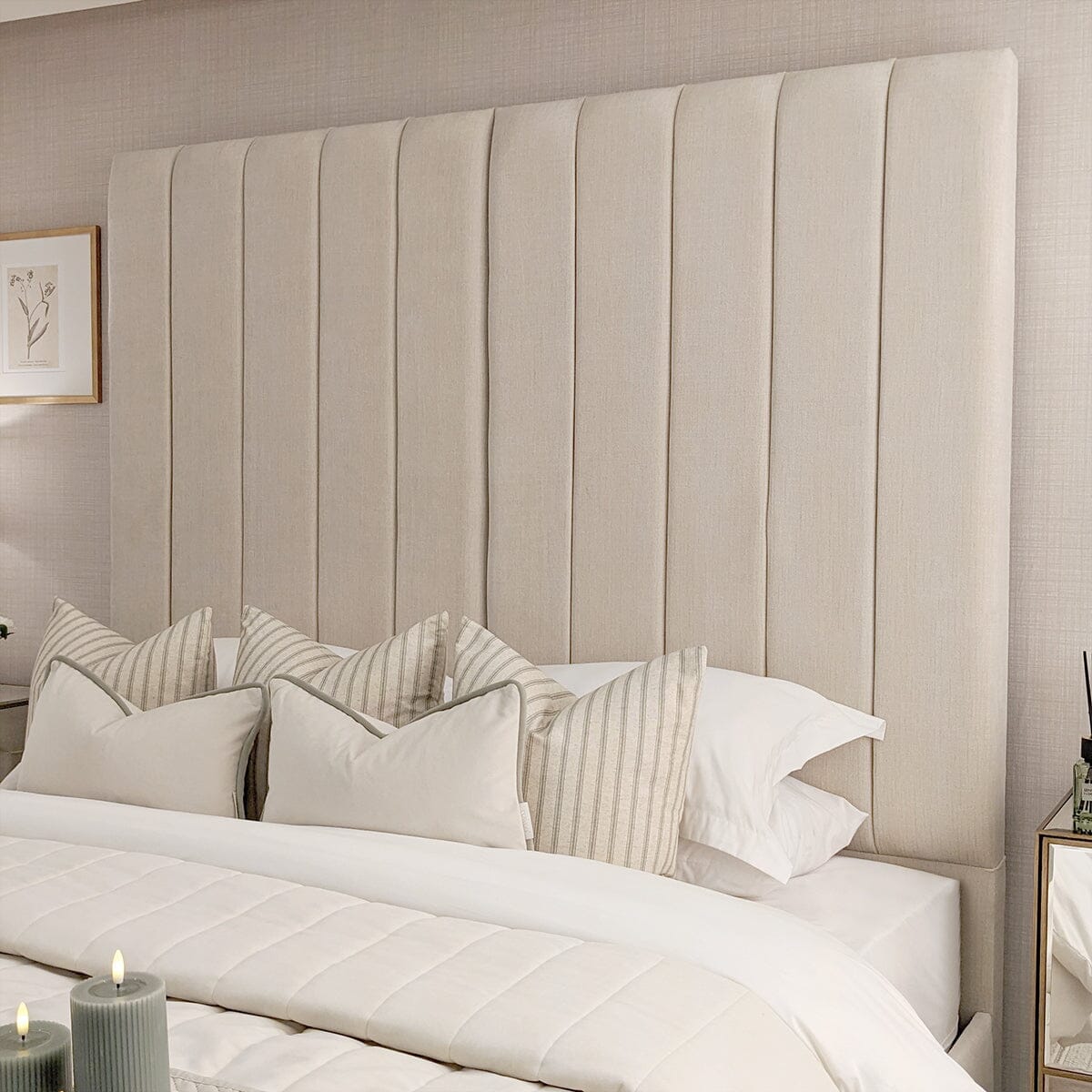 In Stock - Zana Beige Textured Luxury Panelled Bed - Super King