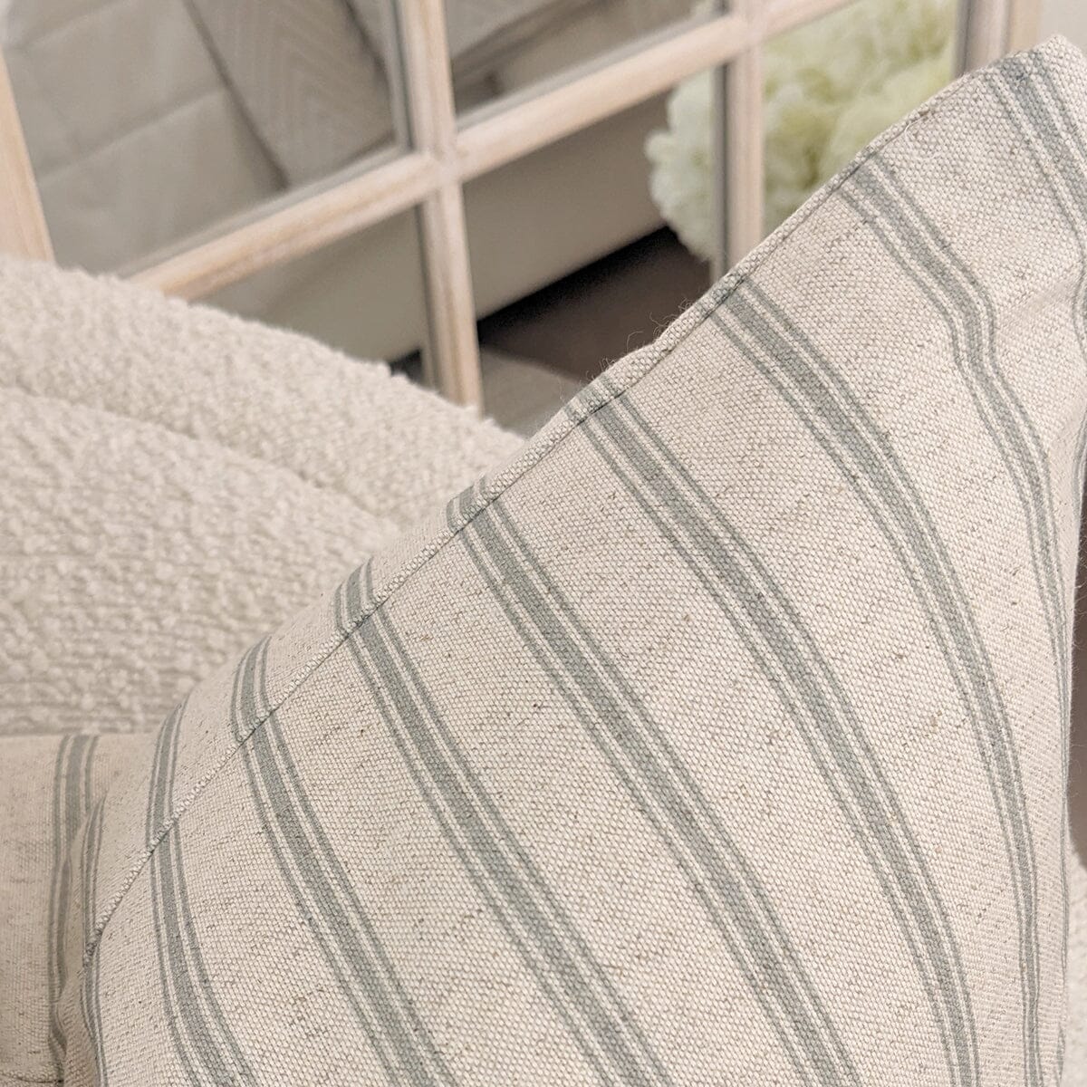 Kashmira Sage Green Striped Bolster Cushion - 30x50cm