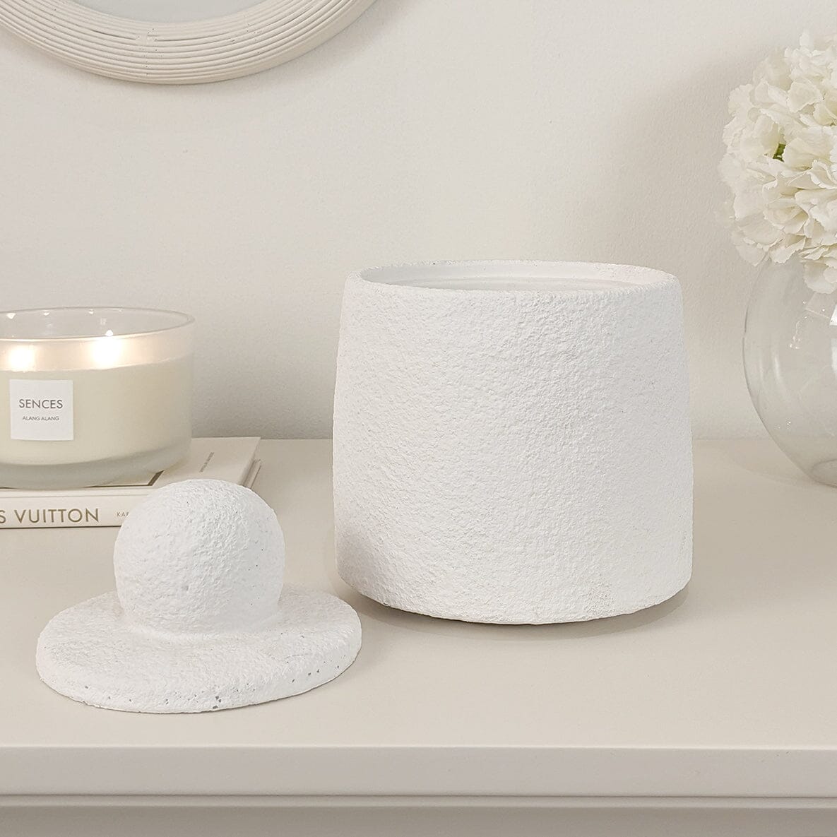 Laurel White Textured Decorative Jar