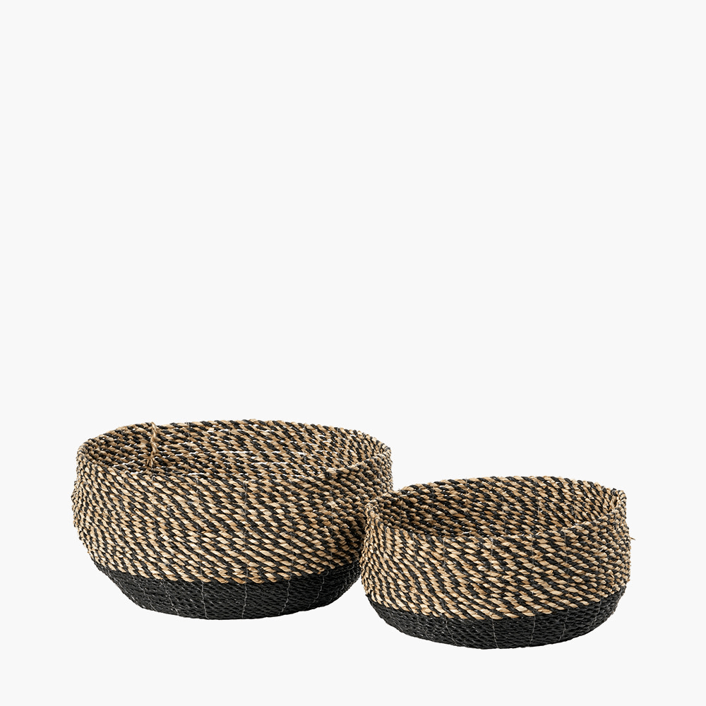 Lilah Seagrass Natural & Black Round Baskets - Set of 2