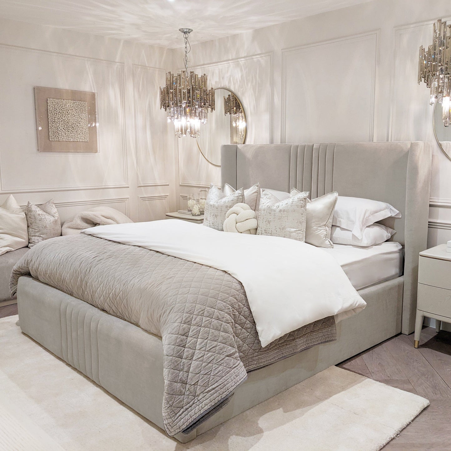 In Stock - Lucinda Flint Grey Soft Touch Luxury Velvet Bed - Super King