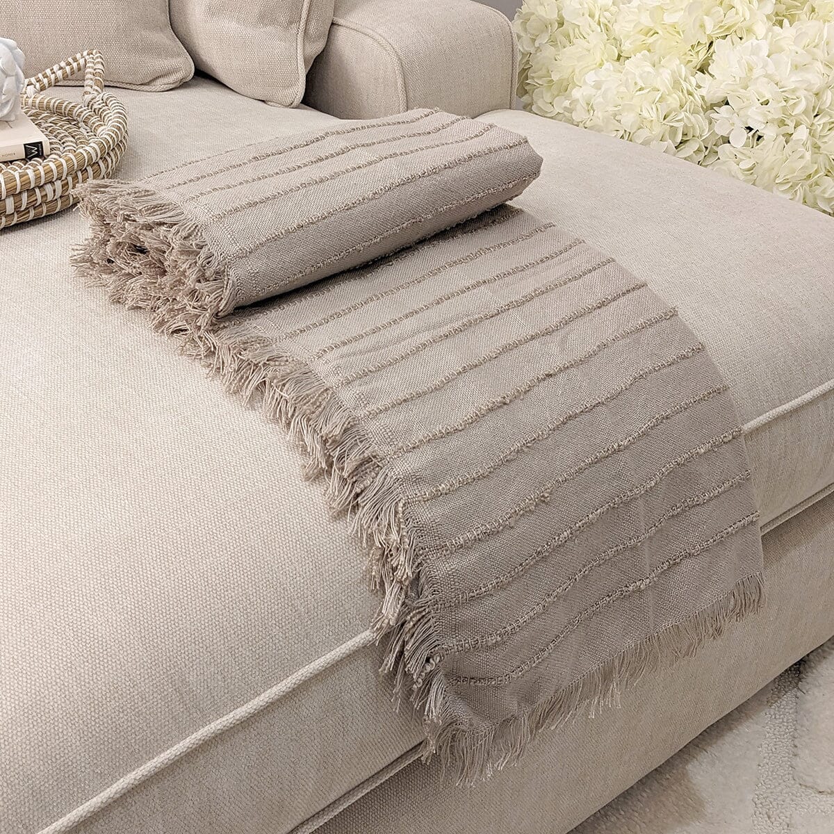 Maisie Greige Textured Fringed Throw