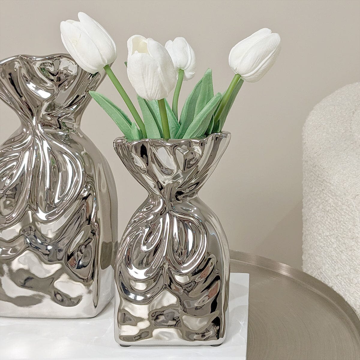Tesora Petite Silver Crinkled Ceramic Bag Vase