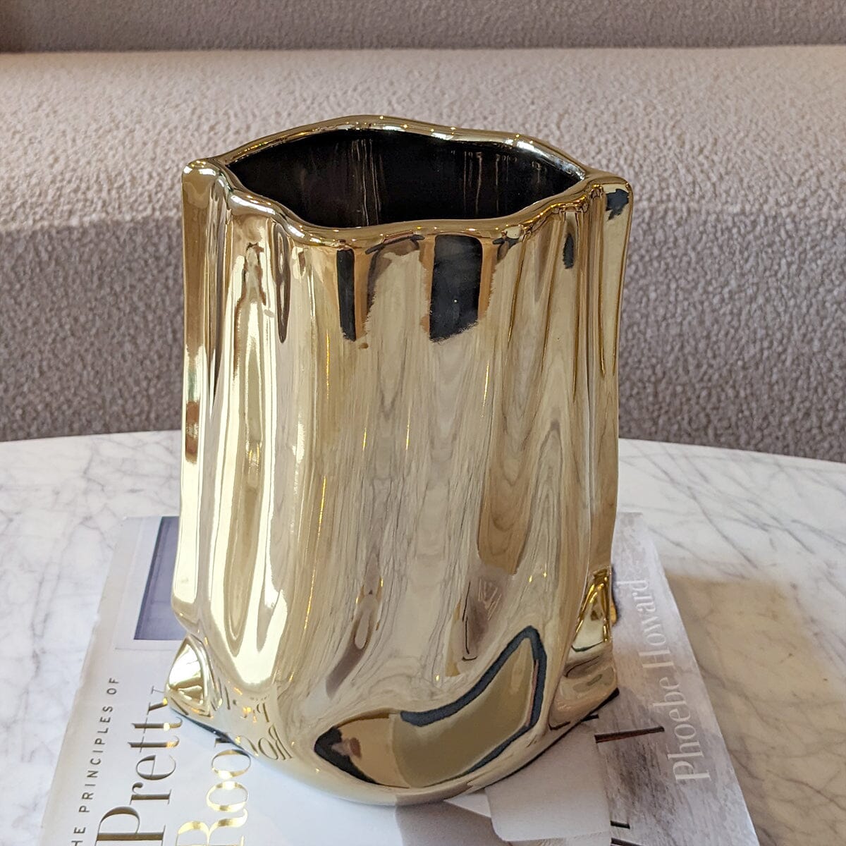 Vega Paper Bag Style Gold Ceramic Vase