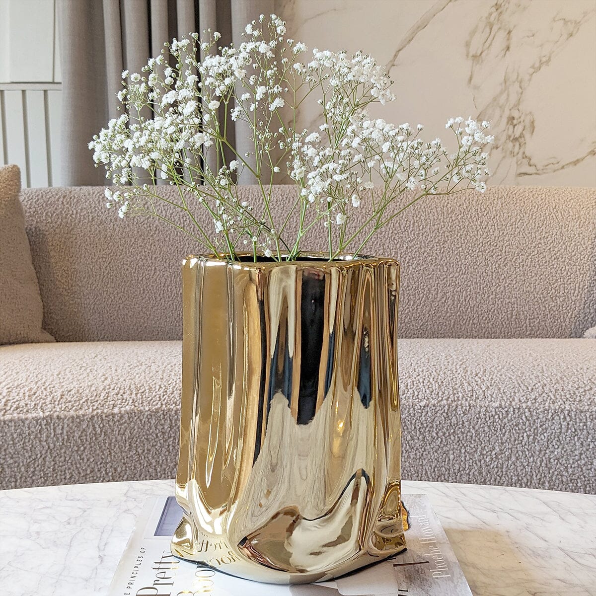 Vega Paper Bag Style Gold Ceramic Vase
