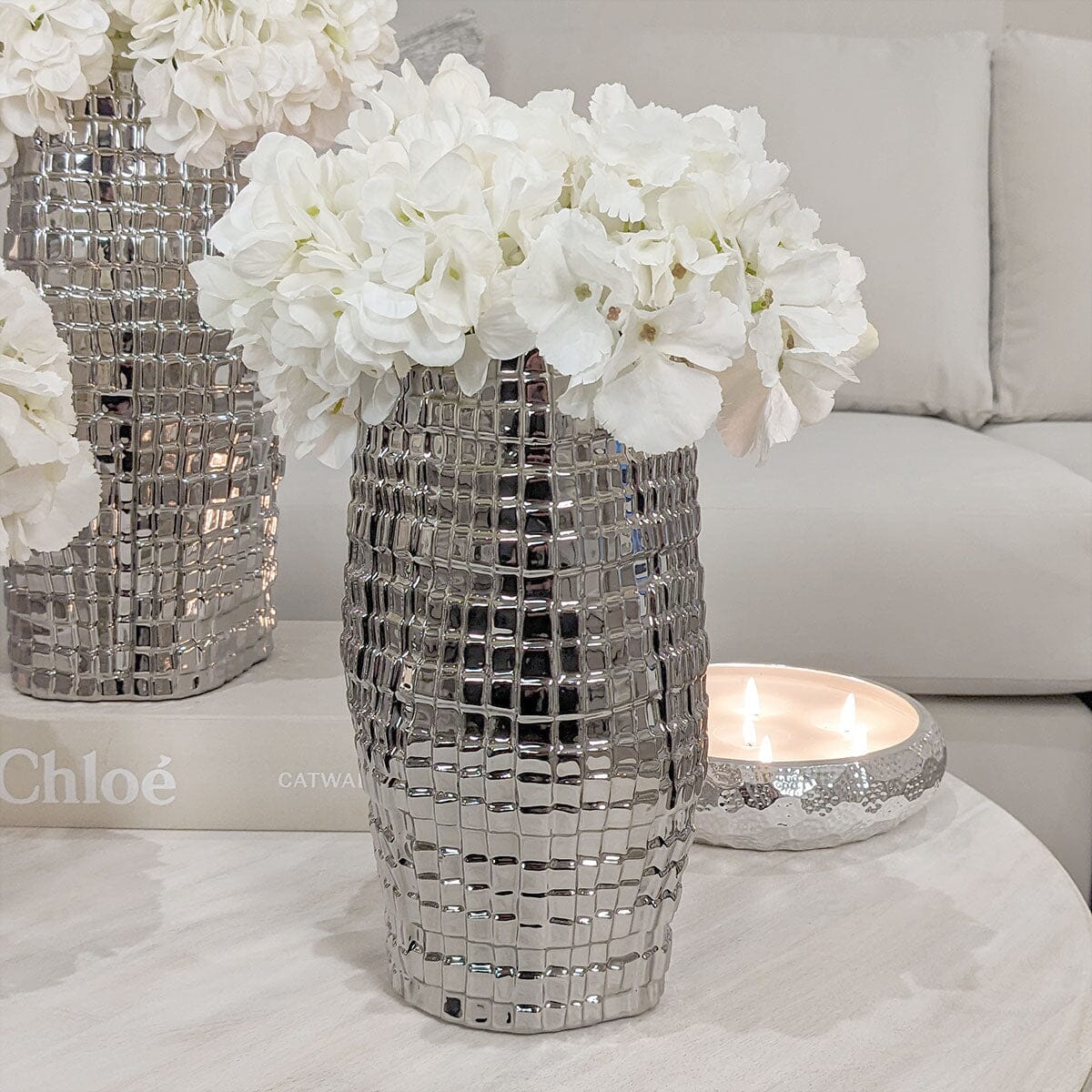 Vieste Large Silver Abstract Vase
