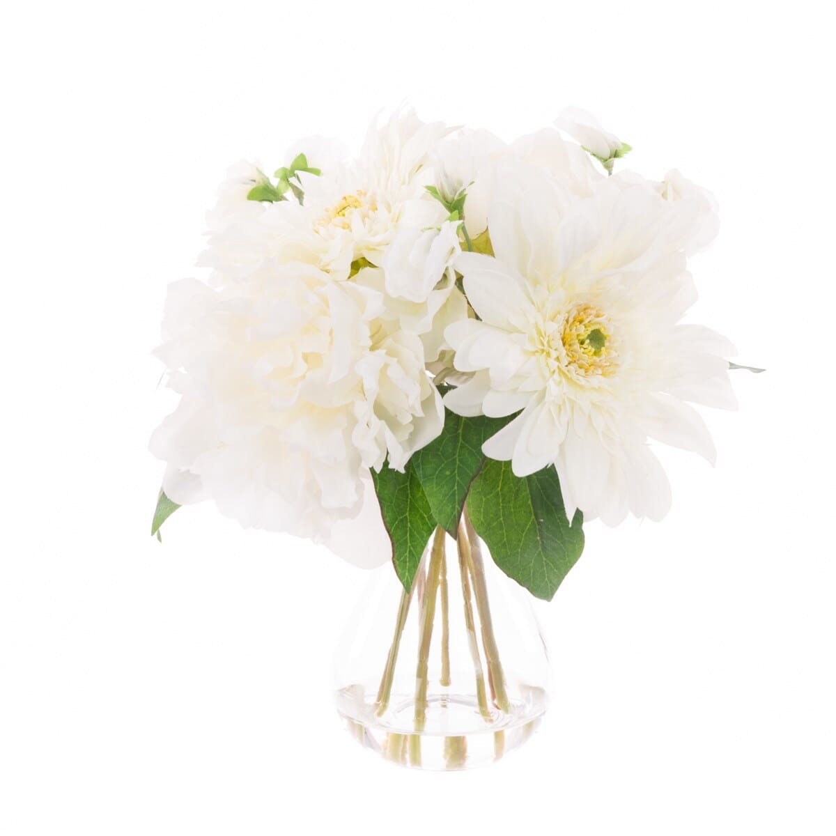 White Faux Peony & Gerbera Florals in Vase