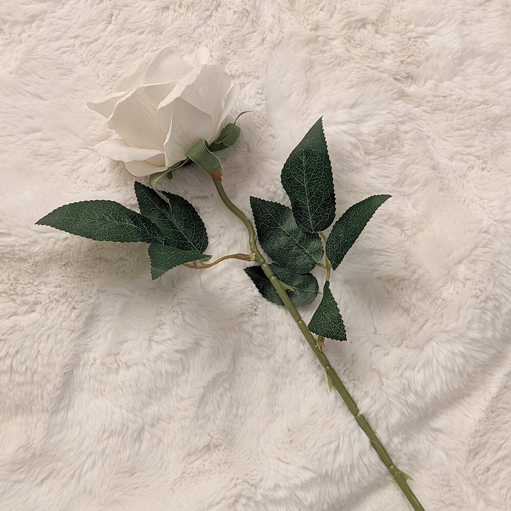 White Faux Peony Rose Single Stem Flower