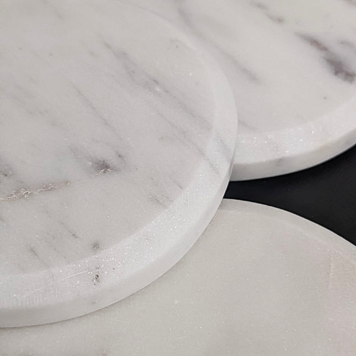 Whitney Round White Marble Coasters - Set of 4