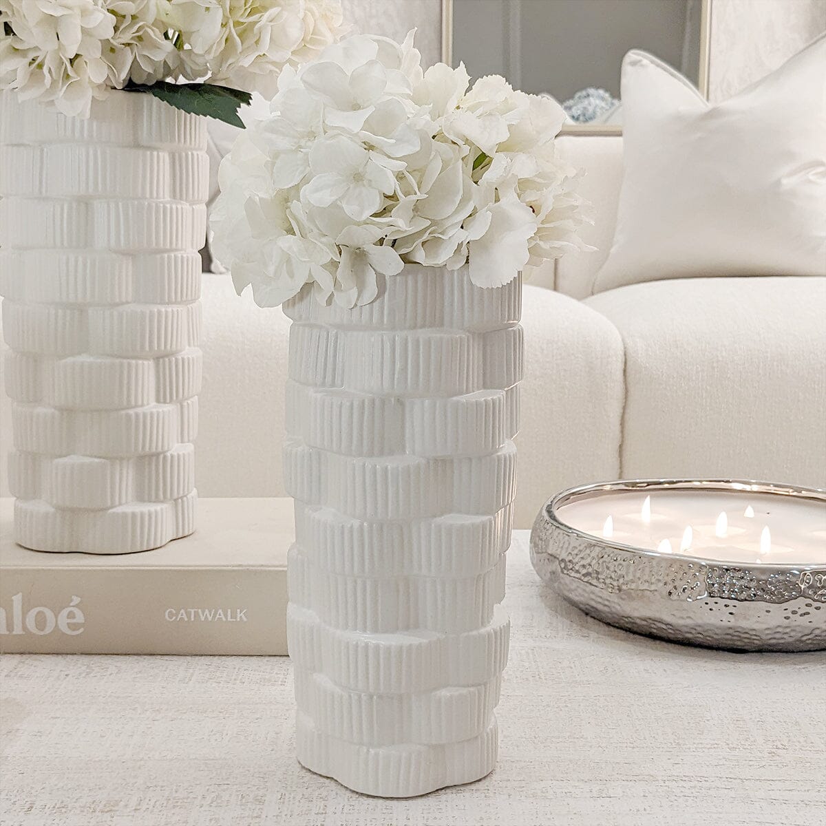 Willow Medium White Ribbed Ceramic Vase