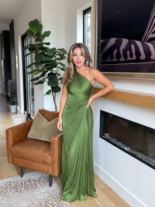 Aurelia Pleated One-Shoulder Gown