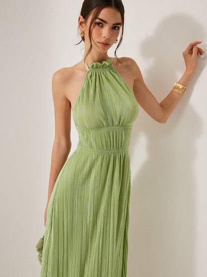 Pleated Halter Backless Dress