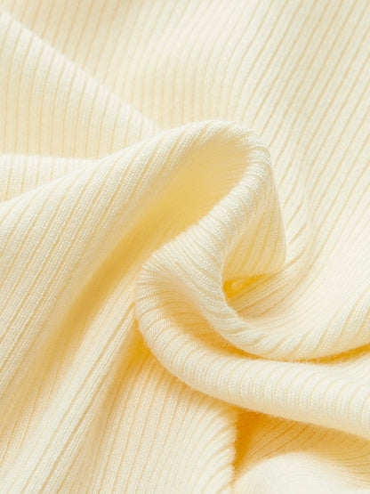 Cut-Out Ruched Metal Detail Ribbed T-Shirt