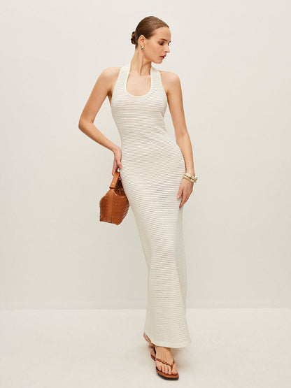 Semi-Sheer Knit Backless Dress