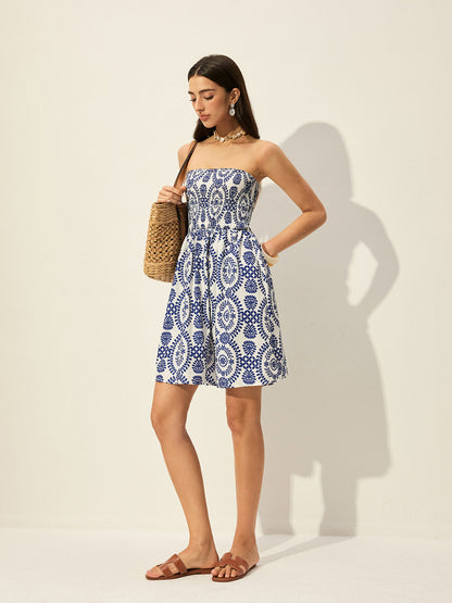 Strapless Floral Print Dress