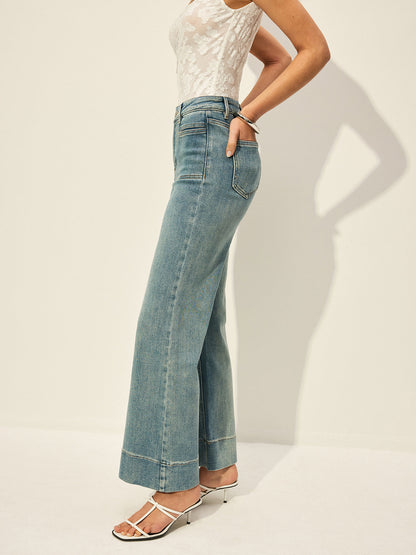Mid-Waist Denim Pants With Pockets