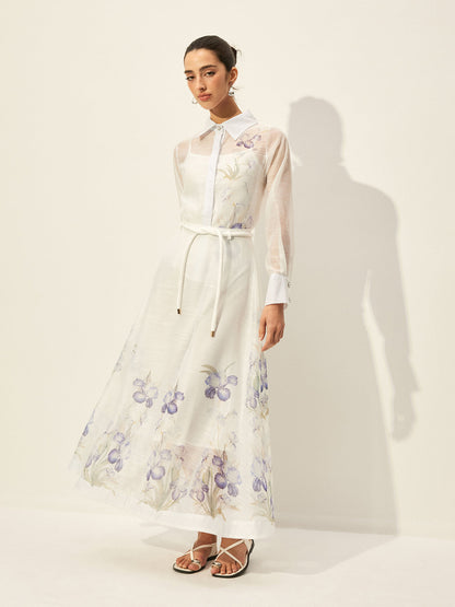 Floral Semi-Sheer Skirt Set With Waist Tie
