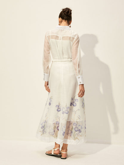 Floral Semi-Sheer Skirt Set With Waist Tie