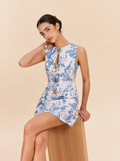 Floral Print Decor Pocket Dress