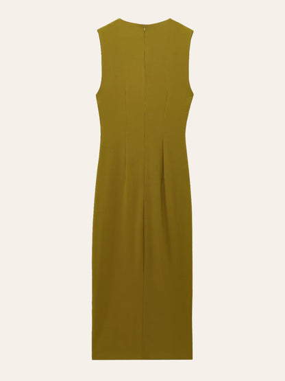 Metal Detail Shirred Waist Sleeveless Spilt Dress