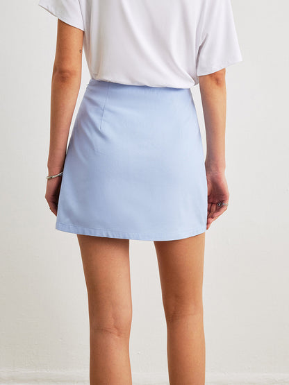 Linen & Cotton Mid-Waist  Asymmetrical Decor Button Zipper Skirt