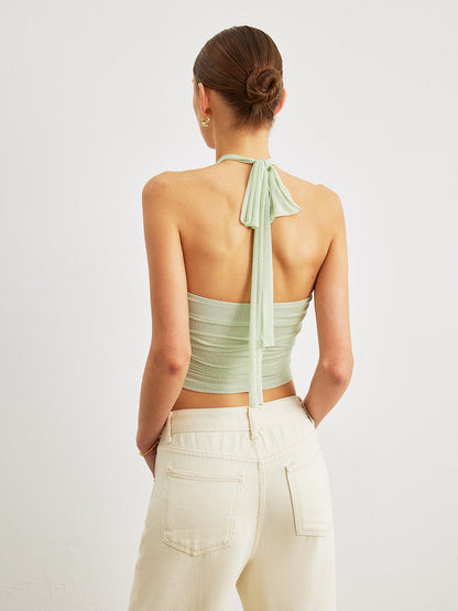 Criss-Cross Halter Linen Crop Top