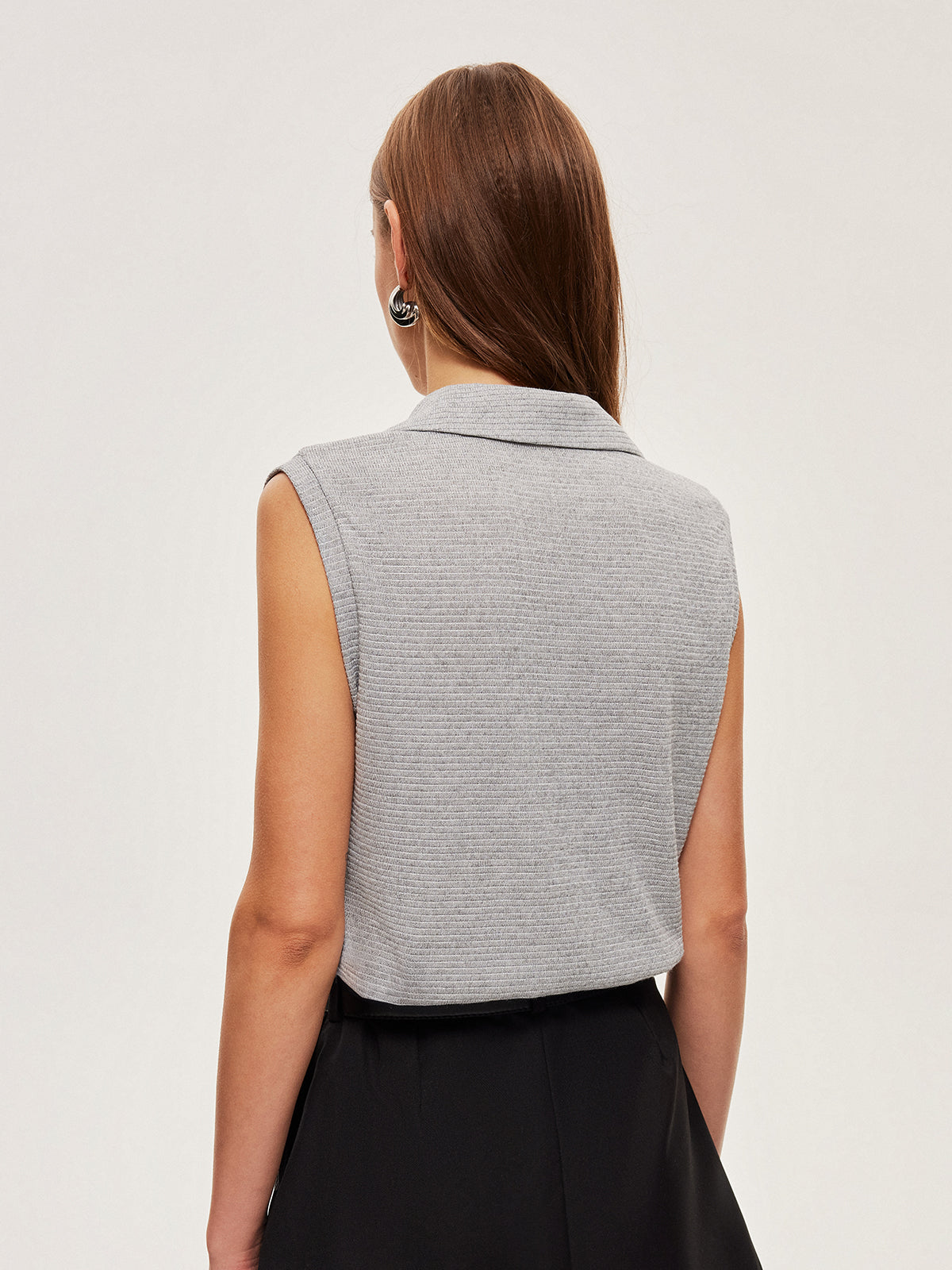 Ribbed Knit Polo Top