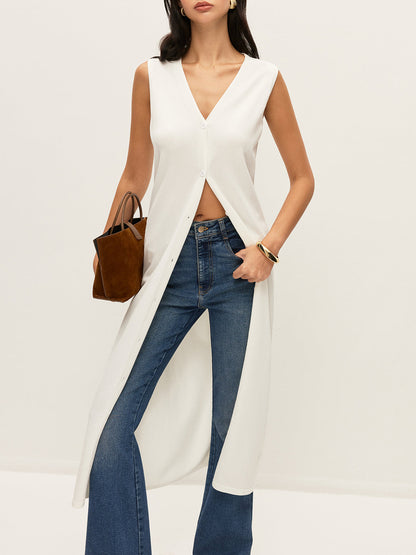 Buttoned Vest Knitted Pants Set