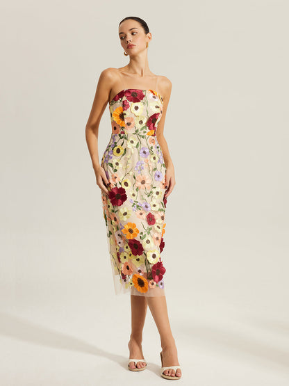 Embroidered Floral Dress With Clear Straps