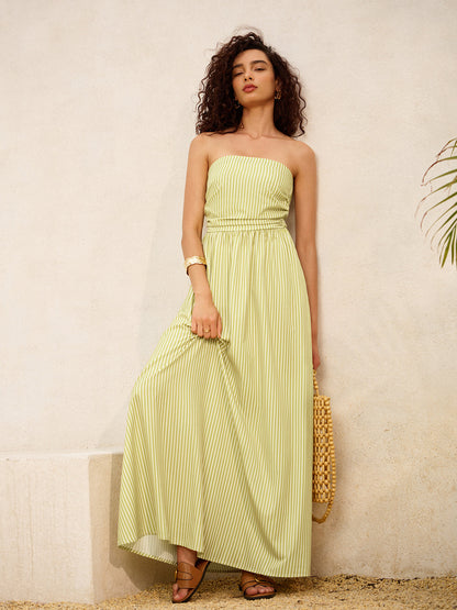 Striped Strapless Pockets Dress