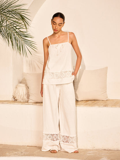 Cotton Pants Set With Lace Panels